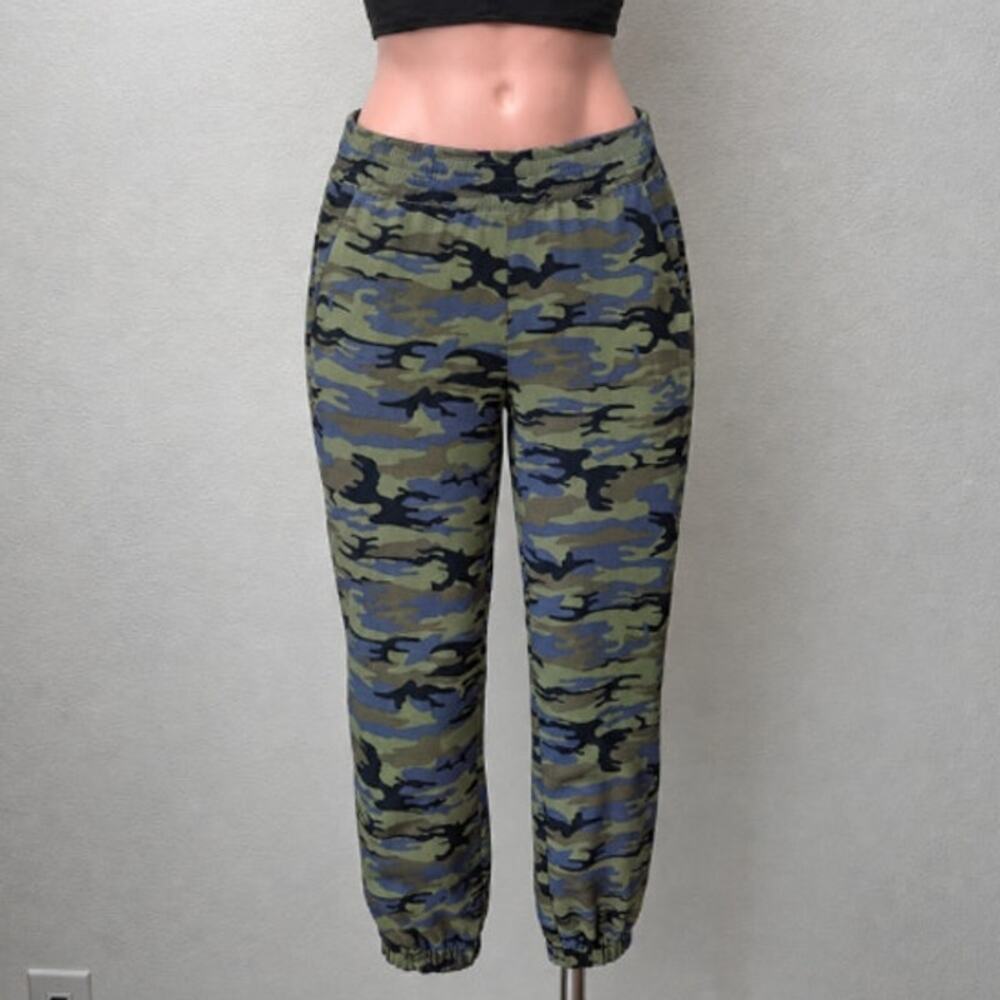 Sanctuary Green Black Blue Camo Print Cinch Waist Banded Joggger S